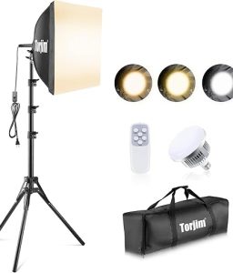 Torjim Softbox Photography Lighting Kit, 16'' x 16'' Professional Softbox Lighting Kit with 85W 3000-7500K LED Bulbs, Studio Lights for Photography/Video Recording/Live Streaming/Portraits Shooting